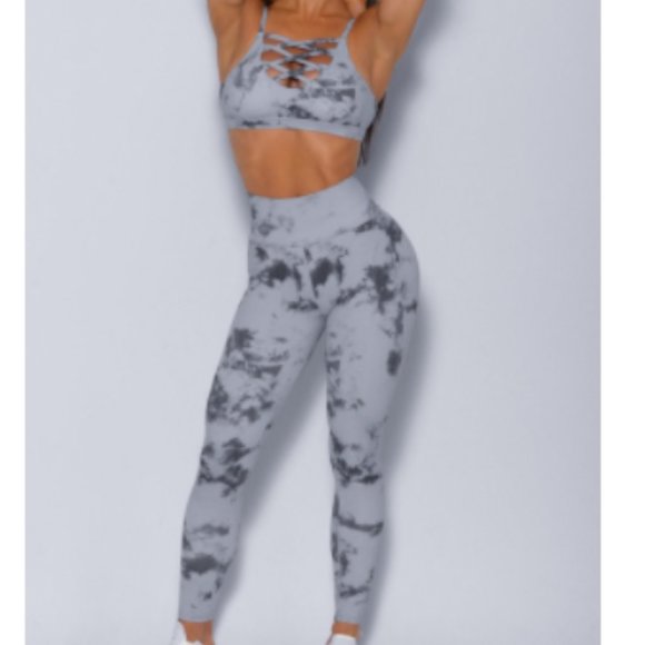 Unbranded Other - Gray Tie-dye Crisscross Sport Bra & Leggings Set